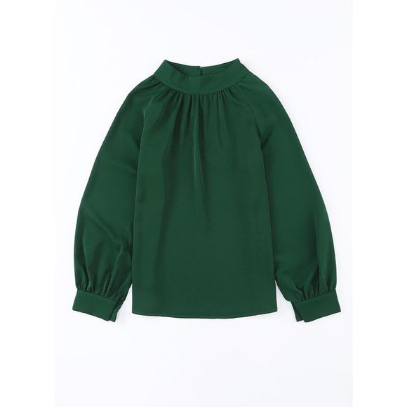 Azura Exchange  Green Cutout Back Ruched Mock Neck Blouse - Picture 12 of 15